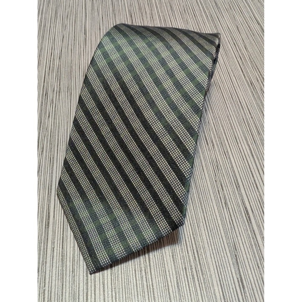 Calvin Klein Green, Black, and White Striped Silk Blend Designer Classic